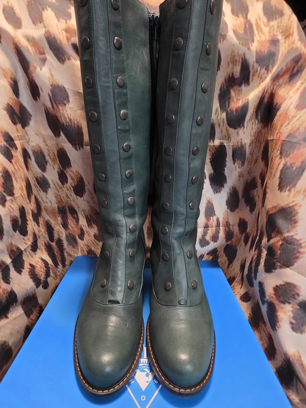 John Fluevog Mezzo DALLAS Knee-High Genuine Green Leather Boots - Size 7.5